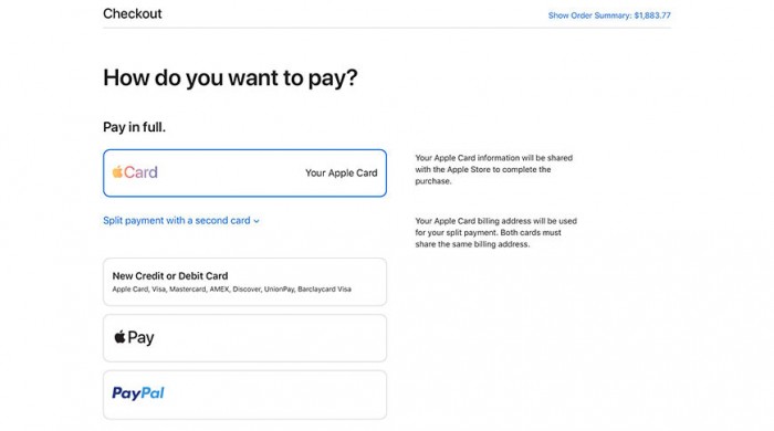 Apple Store 在线商店新增 Apple Card 专用支付选项