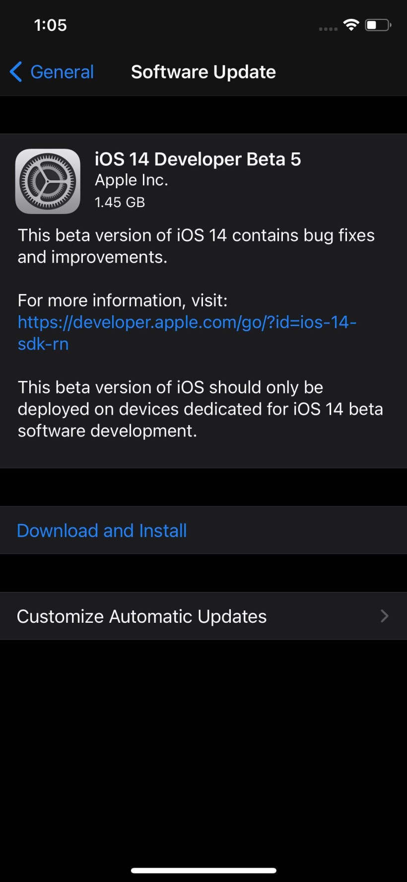 Apple 发布 iOS 与 iPadOS 14 开发者预览版 beta 5，修复「王者荣耀」闪退问题