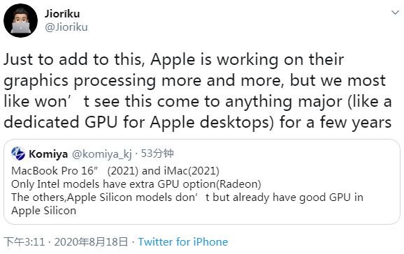 爆料称苹果将大力提升 GPU 性能，但短期内桌面平台仍离不开 AMD 独显