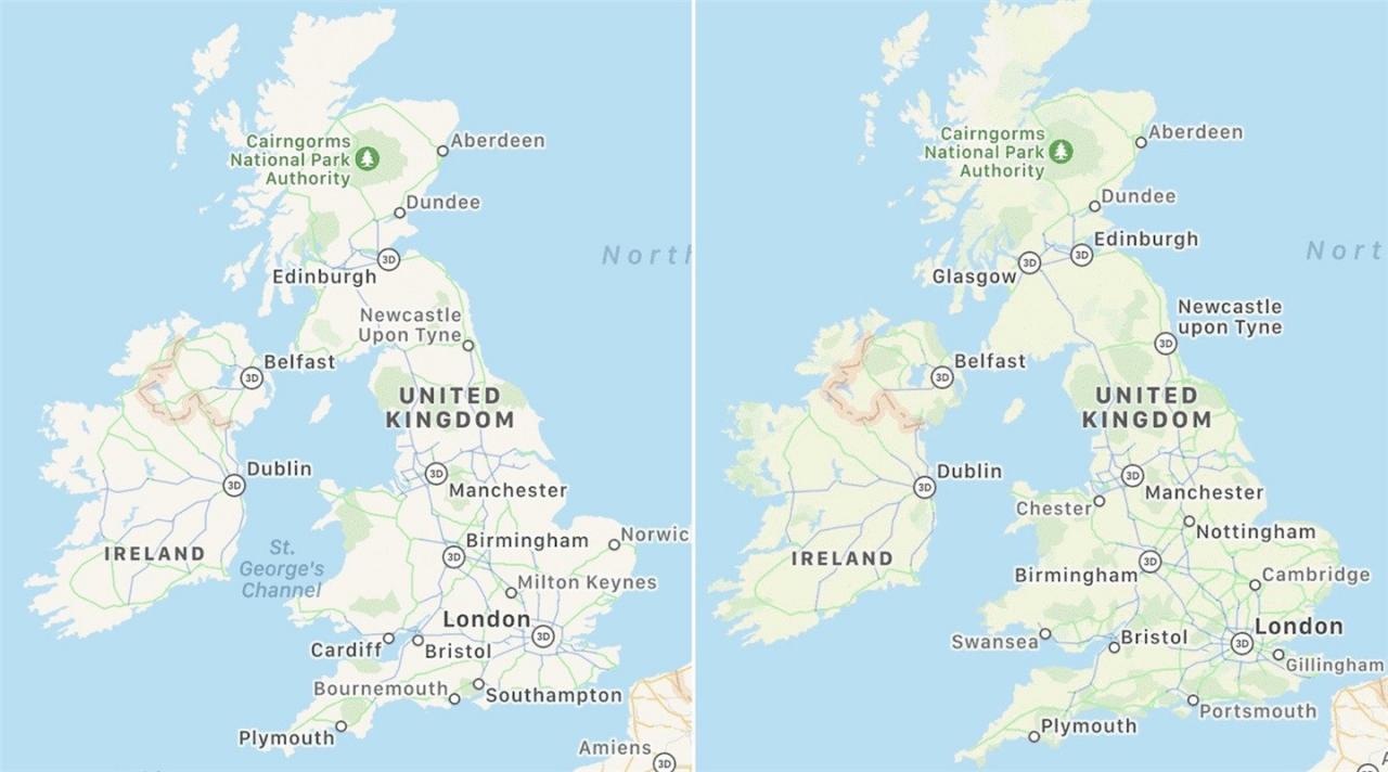 苹果开始在英国、爱尔兰测试新改版地图应用