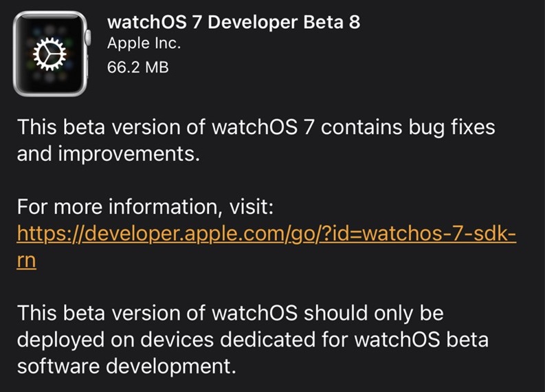 Apple 发布 watchOS 7 开发者预览版 Beta 8