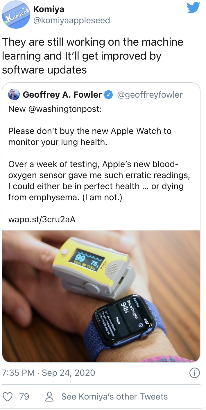 报告称 Apple Watch Series 6 血氧监测结果不准，无医疗用途