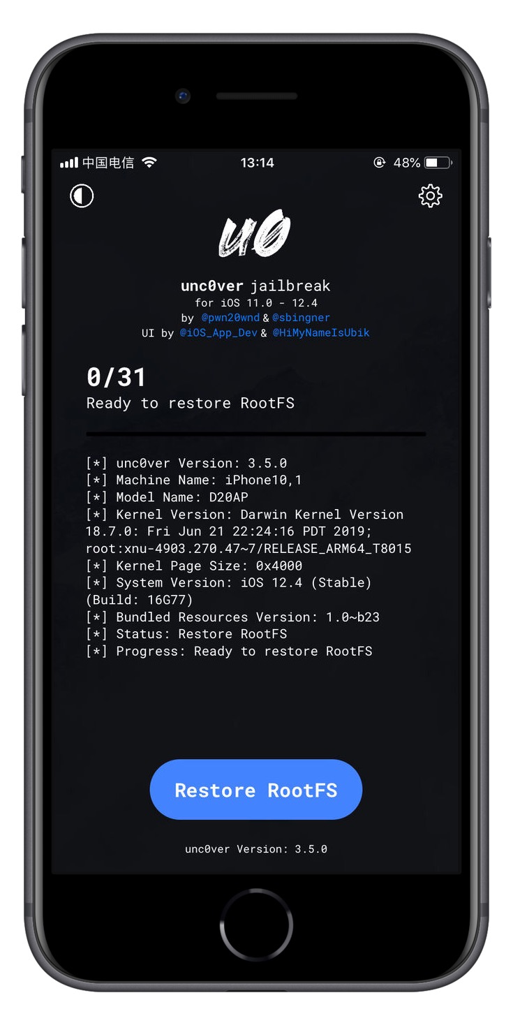 iOS 12.4 越狱：使用 unc0ver 自带功能清除越狱环境
