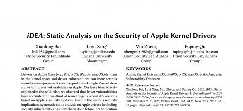 阿里安全技术检出多个苹果系统高危漏洞，研究论文被国际顶会收录