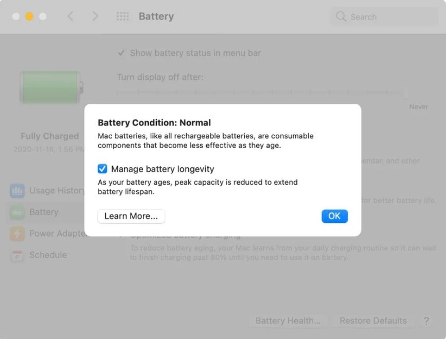 苹果电池健康管理功能无法在苹果 M1 Mac 上禁用