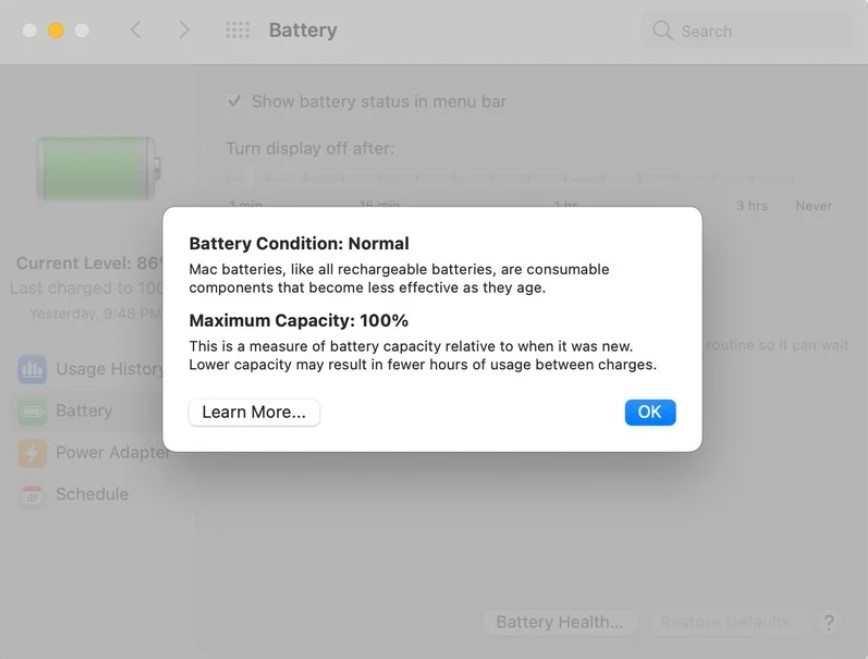 苹果电池健康管理功能无法在苹果 M1 Mac 上禁用