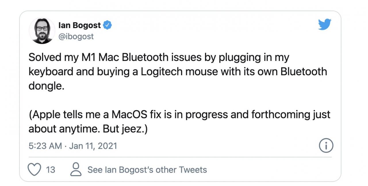 外媒：苹果 M1 芯片 Mac 蓝牙鼠标连接问题将得到修复