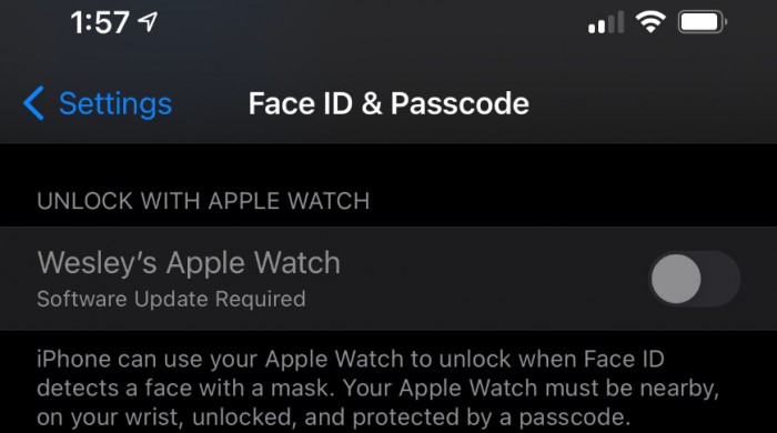 iOS 14.5 支持戴口罩时用 Apple Watch 解锁 iPhone