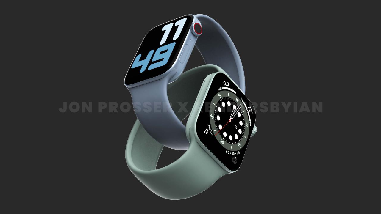 Apple Watch Series 7 渲染图曝光：直角边+全新绿色