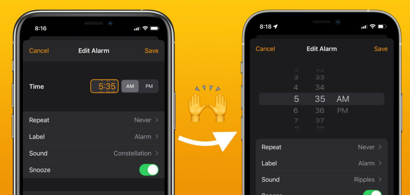 苹果 iOS 15 将闹钟等设置恢复到 iOS 13 及以前的滚动数字大拨轮